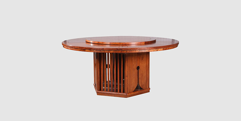沙依巴克中式餐厅装修天地圆台餐桌红木家具效果图